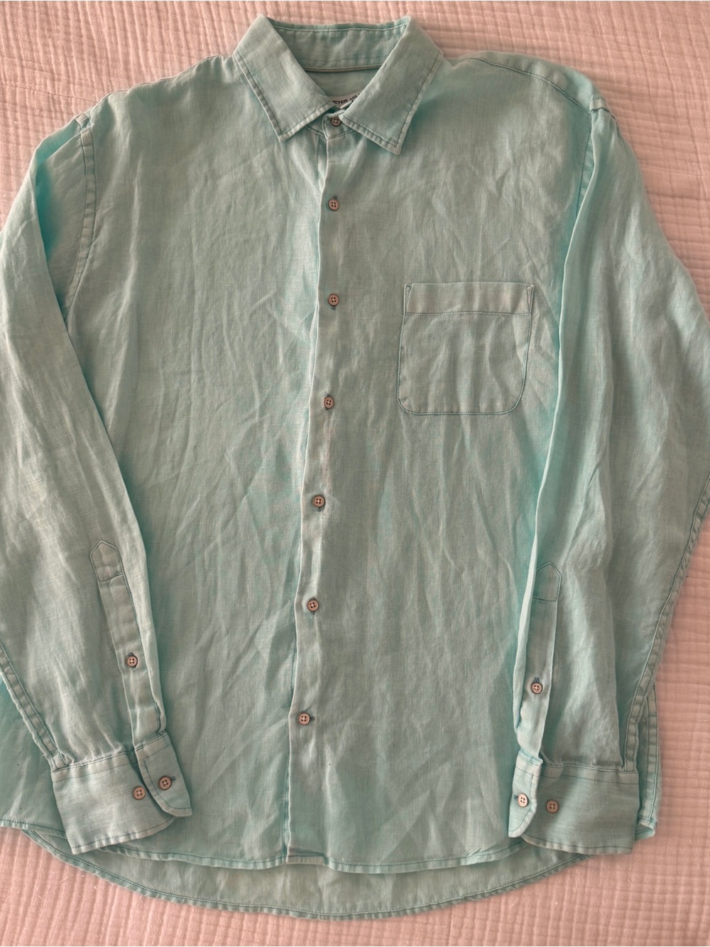 Peter Millar 100% Linen Button Front Shirt Seafoam Green Mint LS Men’s Large